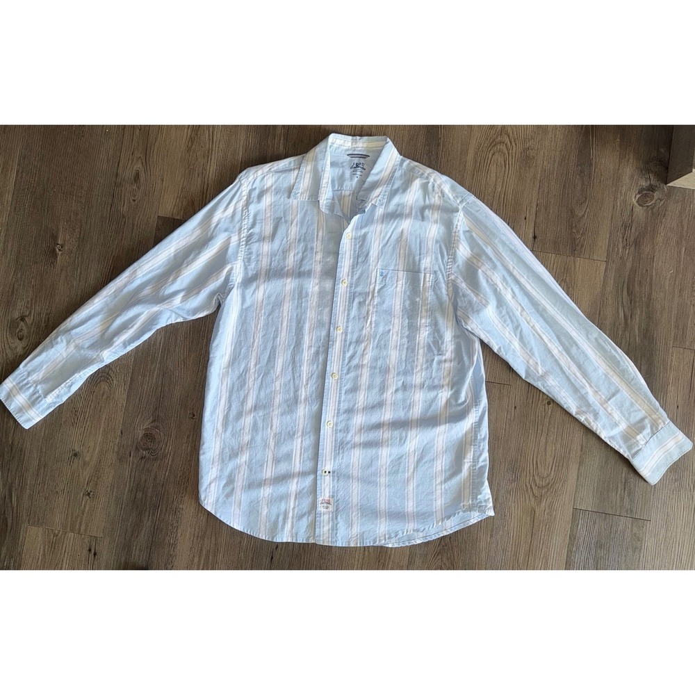 IZOD Saltwater Newport Oxford Mens Large Blue White Striped Button Down Shirt